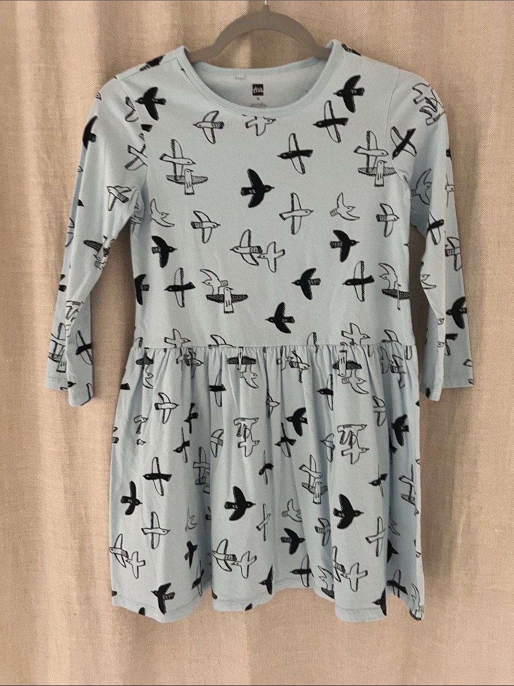 Tea Collection Light Blue Bird Print Long Sleeve Dress. Sz 10